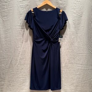 Lauren Ralph Lauren Navy Flutter Sleeve Twist-Front Dress | NWT